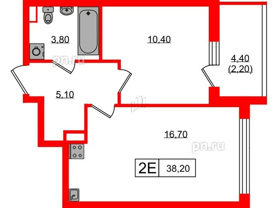 Квартира в ЖК А101 Всеволожск, 1 комнатная, 38.2 м², 4 этаж