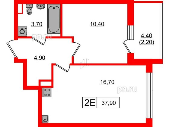 Квартира в ЖК А101 Всеволожск, 1 комнатная, 37.9 м², 6 этаж