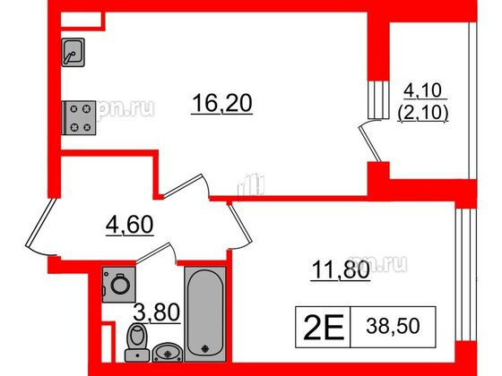 Квартира в ЖК А101 Всеволожск, 1 комнатная, 38.5 м², 3 этаж