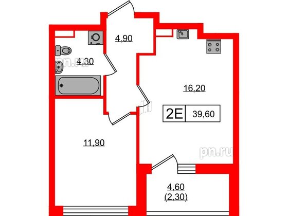 Квартира в ЖК А101 Всеволожск, 1 комнатная, 39.6 м², 5 этаж