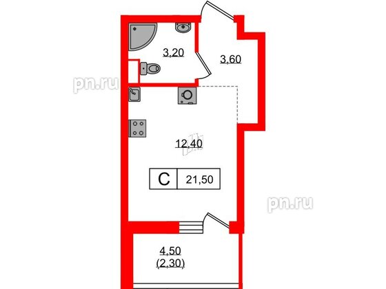 Квартира в ЖК А101 Всеволожск, студия, 21.5 м², 3 этаж