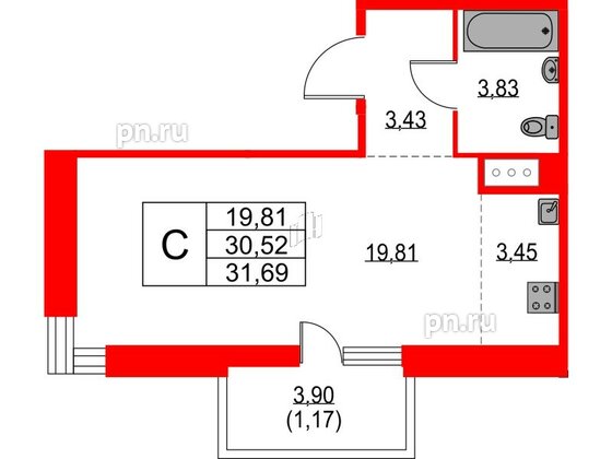 Квартира в ЖК TALENTO, студия, 31.69 м², 4 этаж