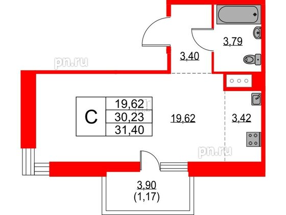 Квартира в ЖК TALENTO, студия, 31.4 м², 5 этаж