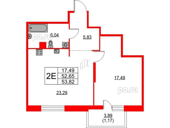 Квартира в ЖК TALENTO, 1 комнатная, 53.82 м², 3 этаж