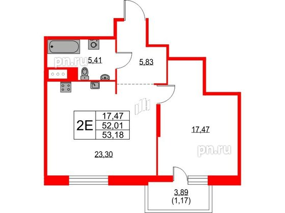 Квартира в ЖК TALENTO, 1 комнатная, 53.18 м², 4 этаж