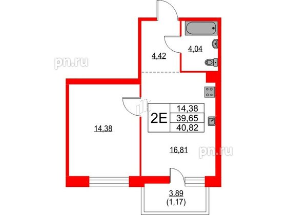 Квартира в ЖК TALENTO, 1 комнатная, 40.82 м², 3 этаж