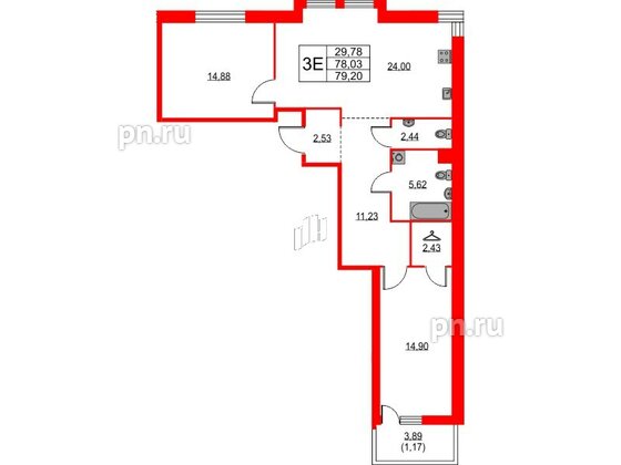 Квартира в ЖК TALENTO, 2 комнатная, 79.2 м², 3 этаж