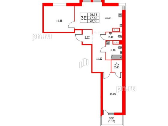 Квартира в ЖК TALENTO, 2 комнатная, 78.35 м², 4 этаж