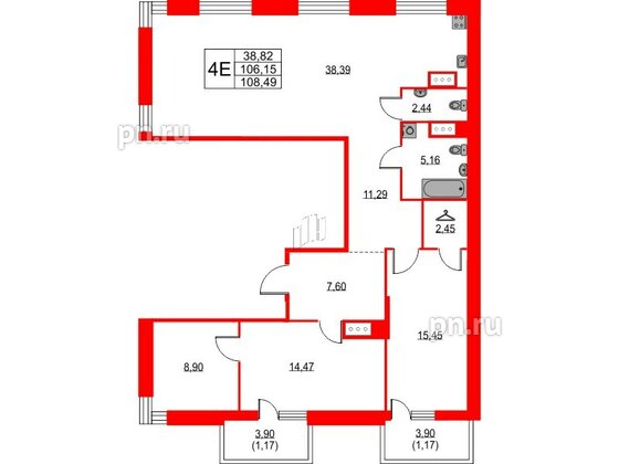 Квартира в ЖК TALENTO, 2 комнатная, 108.49 м², 8 этаж