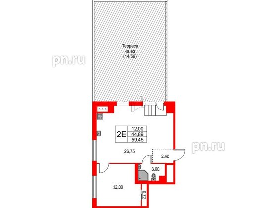 Квартира в ЖК TALENTO, 1 комнатная, 59.45 м², 9 этаж