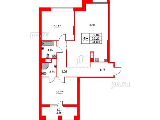 Квартира в ЖК TALENTO, 2 комнатная, 94.69 м², 4 этаж