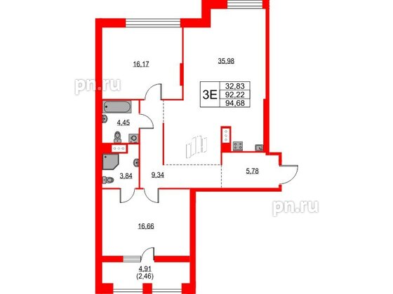 Квартира в ЖК TALENTO, 2 комнатная, 94.68 м², 6 этаж