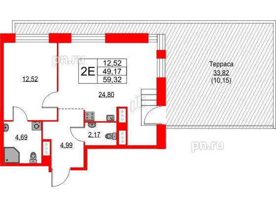 Квартира в ЖК TALENTO, 1 комнатная, 59.32 м², 8 этаж