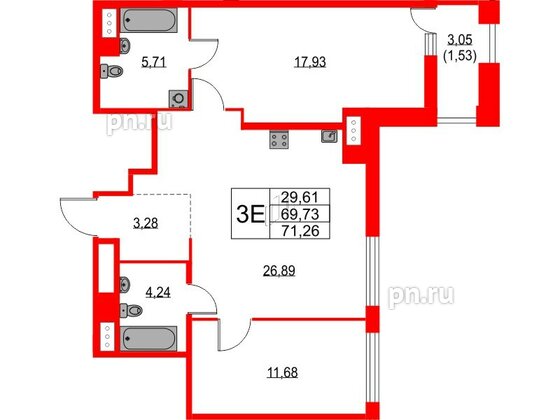 Квартира в ЖК TALENTO, 2 комнатная, 71.26 м², 5 этаж