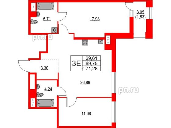 Квартира в ЖК TALENTO, 2 комнатная, 73.1 м², 6 этаж