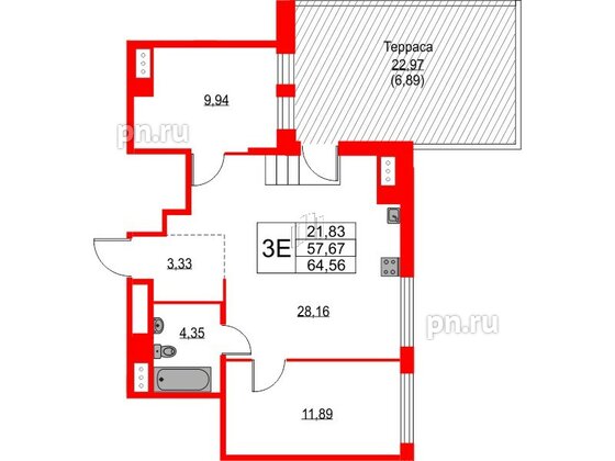 Квартира в ЖК TALENTO, 2 комнатная, 64.56 м², 8 этаж