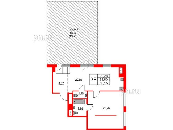 Квартира в ЖК TALENTO, 1 комнатная, 69.15 м², 9 этаж