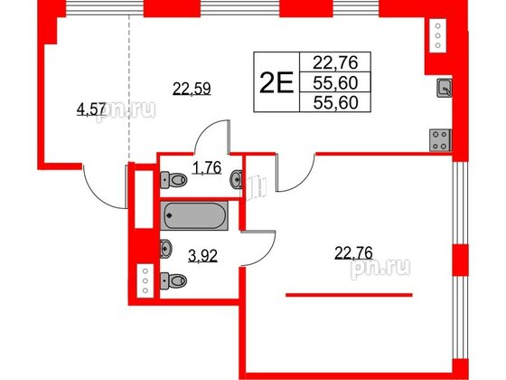 Квартира в ЖК TALENTO, 1 комнатная, 55.6 м², 10 этаж