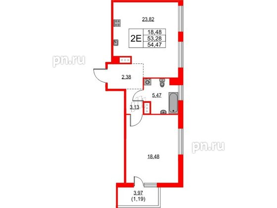 Квартира в ЖК TALENTO, 1 комнатная, 54.47 м², 9 этаж