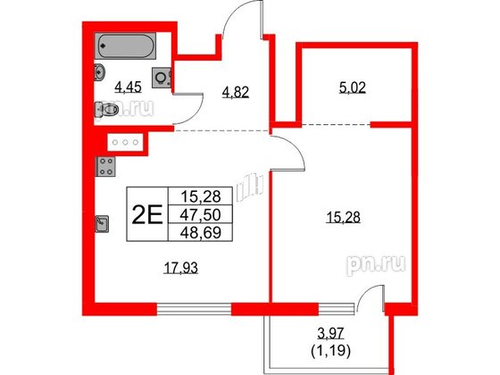 Квартира в ЖК «Таленто», 1 комнатная, 50.86 м², 8 этаж