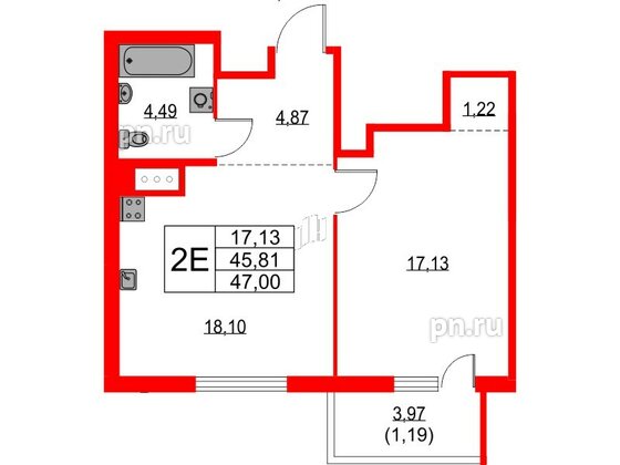 Квартира в ЖК TALENTO, 1 комнатная, 47 м², 10 этаж