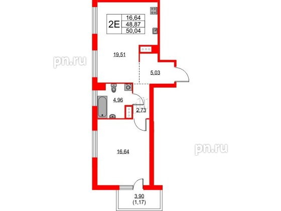 Квартира в ЖК TALENTO, 1 комнатная, 50.04 м², 4 этаж