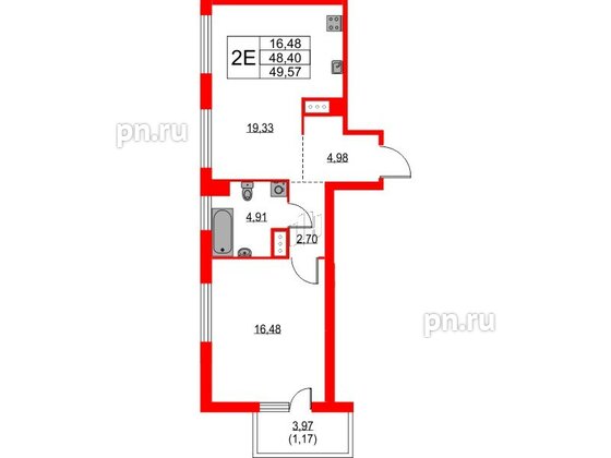 Квартира в ЖК TALENTO, 1 комнатная, 49.57 м², 7 этаж