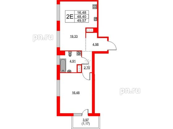 Квартира в ЖК TALENTO, 1 комнатная, 49.57 м², 9 этаж