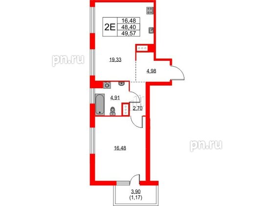 Квартира в ЖК TALENTO, 1 комнатная, 49.57 м², 10 этаж