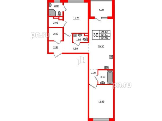 Квартира в ЖК ЛесArt, 2 комнатная, 68.97 м², 11 этаж