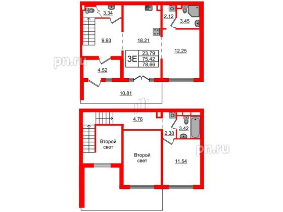 Квартира в ЖК ЛесArt, 2 комнатная, 78.66 м², 1 этаж