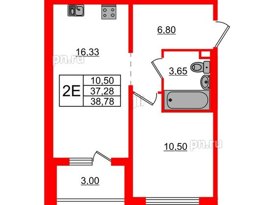 Квартира в ЖК ЛесArt, 1 комнатная, 38.78 м², 1 этаж