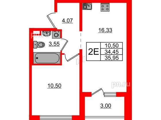 Квартира в ЖК «ЛесАрт», 1 комнатная, 35.95 м², 1 этаж