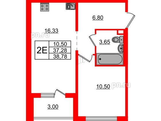 Квартира в ЖК ЛесArt, 1 комнатная, 38.78 м², 1 этаж