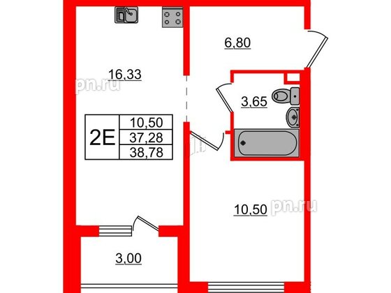 Квартира в ЖК ЛесArt, 1 комнатная, 38.78 м², 2 этаж