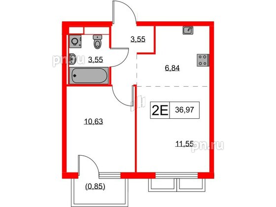 Квартира в ЖК Янинский Лес, 1 комнатная, 36.97 м², 3 этаж