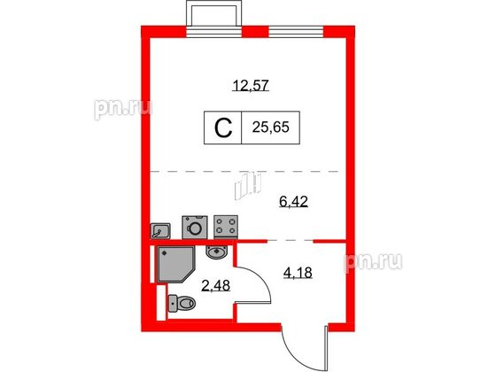 Квартира в ЖК Янинский Лес, студия, 25.65 м², 7 этаж