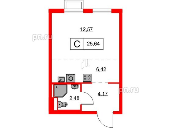 Квартира в ЖК Янинский Лес, студия, 25.64 м², 8 этаж