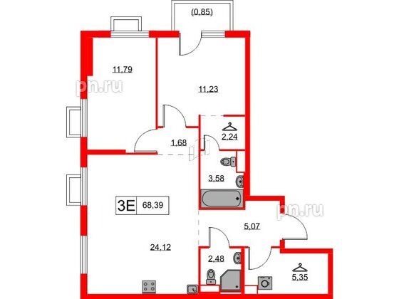 Квартира в ЖК Янинский Лес, 2 комнатная, 68.39 м², 3 этаж