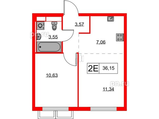 Квартира в ЖК Янинский Лес, 1 комнатная, 36.15 м², 2 этаж