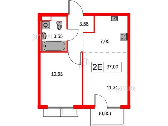 Квартира в ЖК Янинский Лес, 1 комнатная, 37 м², 3 этаж