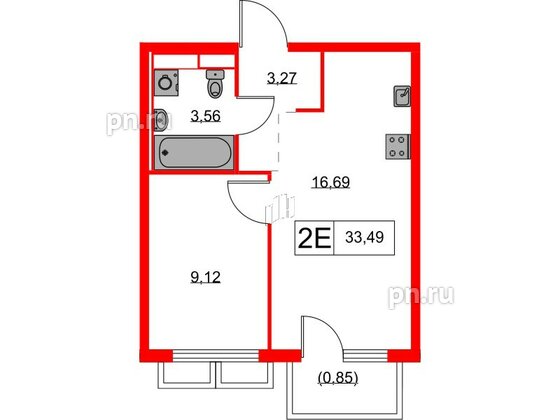 Квартира в ЖК Янинский Лес, 1 комнатная, 33.49 м², 11 этаж