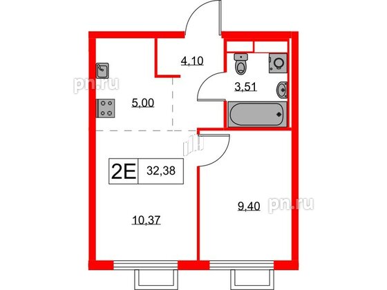 Квартира в ЖК Янинский Лес, 1 комнатная, 32.38 м², 8 этаж