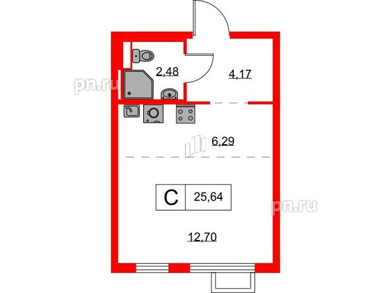 Квартира в ЖК Янинский Лес, студия, 25.64 м², 5 этаж