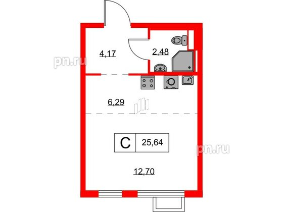 Квартира в ЖК Янинский Лес, студия, 25.64 м², 7 этаж