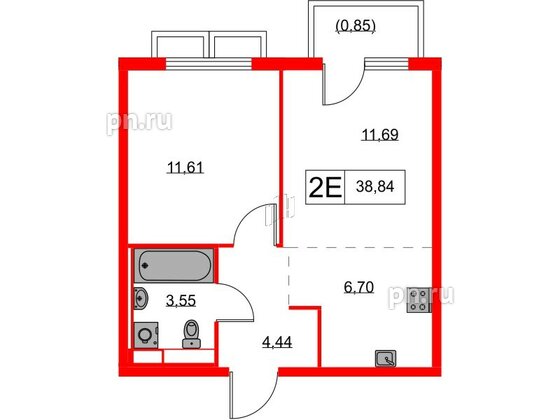 Квартира в ЖК Янинский Лес, 1 комнатная, 38.03 м², 15 этаж