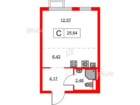 Квартира в ЖК Янинский Лес, студия, 25.64 м², 10 этаж