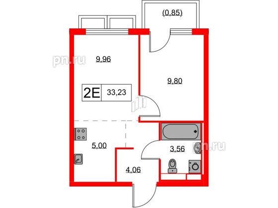 Квартира в ЖК Янинский Лес, 1 комнатная, 33.23 м², 5 этаж