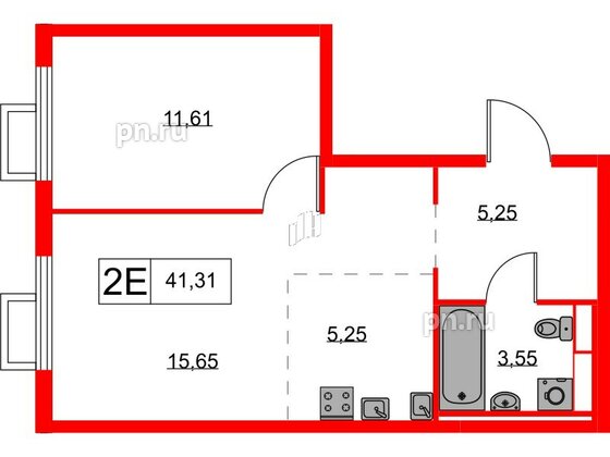 Квартира в ЖК Янинский Лес, 1 комнатная, 41.31 м², 6 этаж