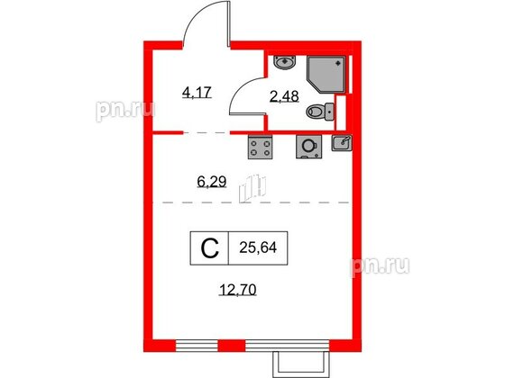 Квартира в ЖК Янинский Лес, студия, 25.64 м², 6 этаж